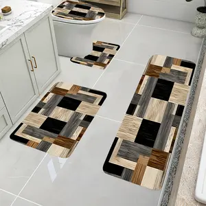 Set of 3 Or 4pcs Featuring a Vintage Geometric Design for Bathroom Mats. Buy Non-Slip Mats Made of Flannel for Your Bathroom. Soft And Cozy Floor Mats for Home Decor