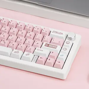 JOLIINTAL White Pink Japanese PBT Keycaps 130 Keys | Cherry Profile Dye-Sublimated Custom Key Caps Compatible with Cherry MX Gateron Switches for Mechanical Gaming Keyboards