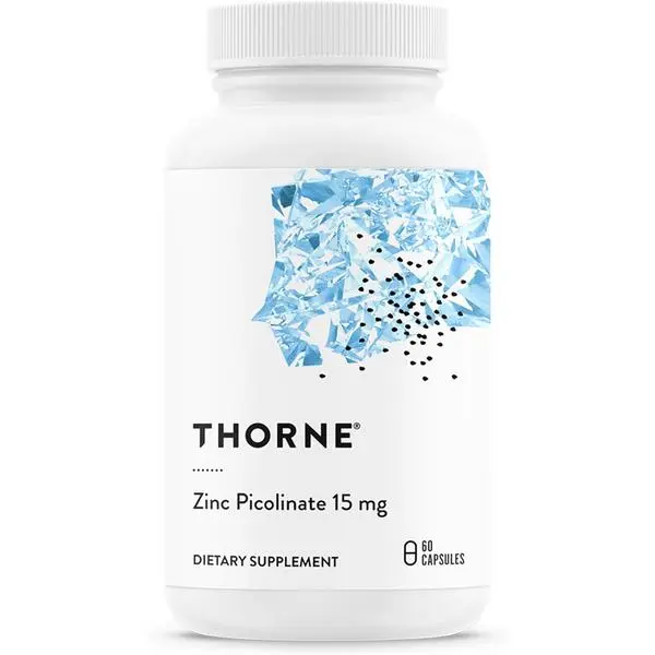 THORNE Zinc Picolinate 15 mg Vitamin Dietary Supplement - Highly Absorbable Hormonal Support Mineral - Daily Supplemental Nutrition, Immune, Eye, Skin, Hormone Health - Third-Party Certified, Gluten/Dairy/Soy-Free - 60 Capsules, Daily Supplemental Nutriti