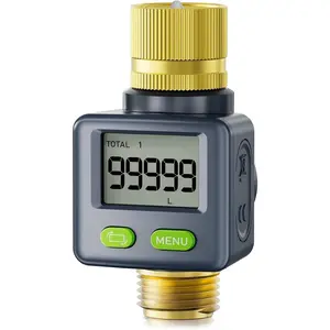 Water Flow Meter with Brass Inlet & Outlet, 180 Screen-Flip Water Meter, Measure Gallon/Liter Consumption for RV Filling, Garden Watering, Sprinkler and Hoze Nozzle