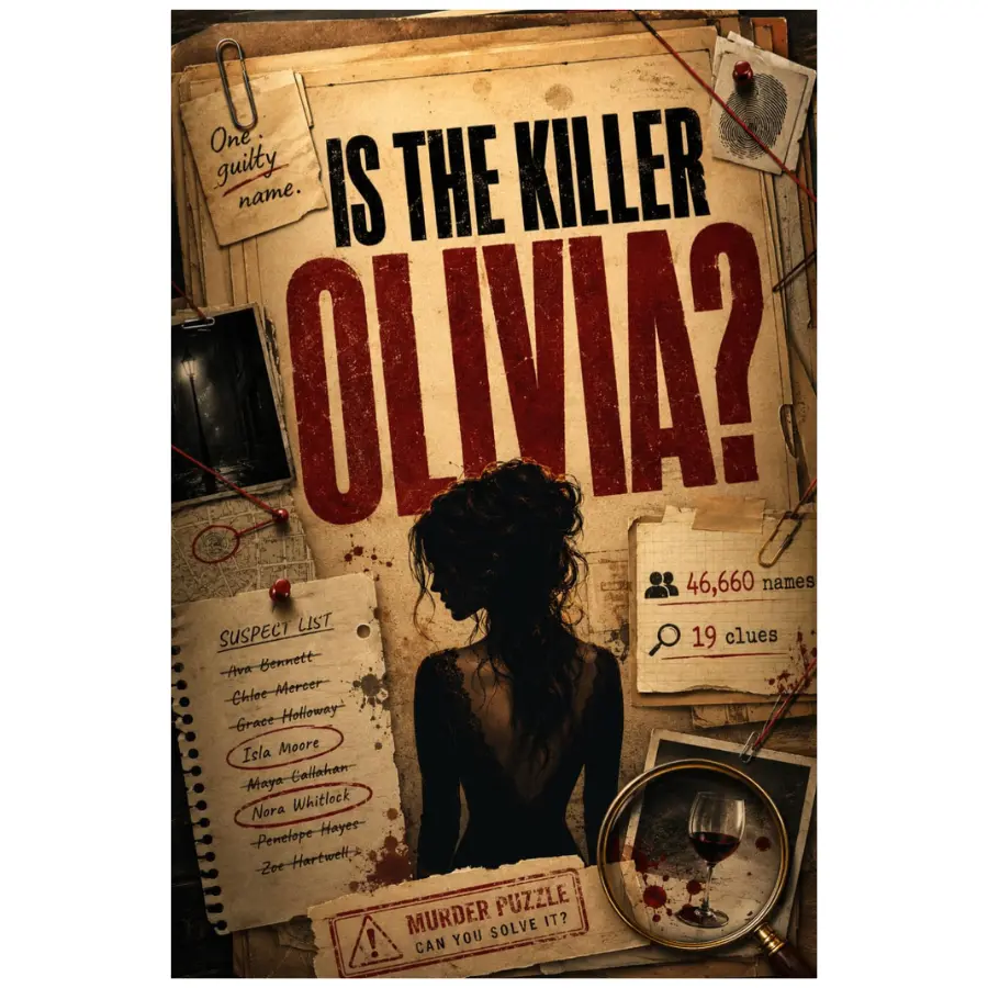 Olivia: The Killer Murder Mystery Puzzle Book - 46660 Suspects, 19 Clues, 1 Guilty Name to Uncover, Logic-Driven Truth-Revealing Children's Activity Book
