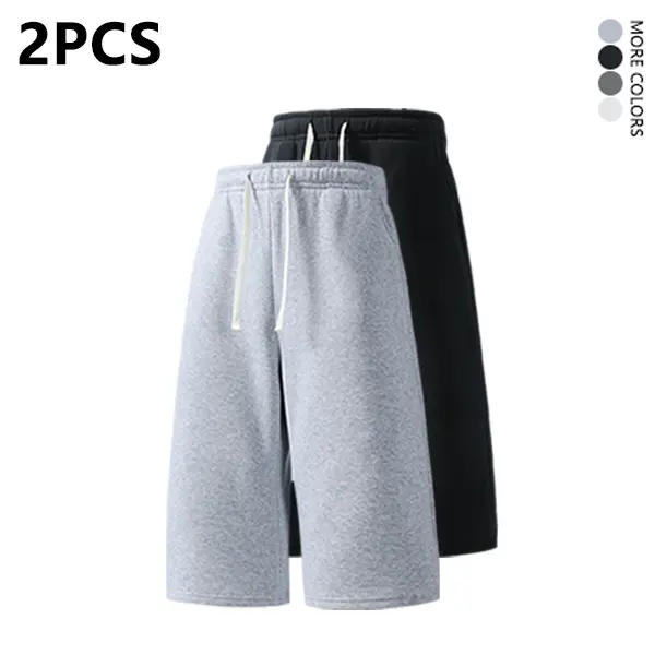 2-pack summer pants: street-style mid-thigh drawstring shorts with a hip-hop vibe—comfortable, loose fit for travel, versatile casual wear suitable for running, workouts, and everyday use.