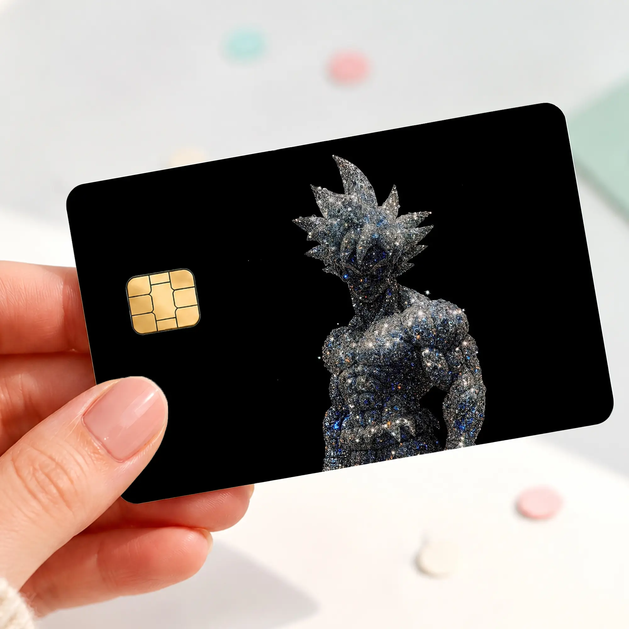 Galaxy Anime Warrior Credit Card Skin, Cosmic Crystal Fighter Debit Card Sticker, Dark Space Manga Bank Card Cover, Sparkling Anime Inspired Card Skin