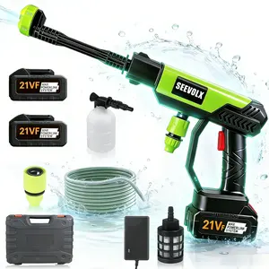SEEVOLX Cordless High Pressure Spray Gun 21VF 1000 PSI 6-in-1 Nozzle for Car Washing Driveway Deck Cleaning Ergonomic Handle Portable Water Booster
