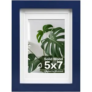 5x7 Picture Frame Made of Solid Wood,Covered by Plexiglass Display Pictures 3.5x5/4x6 with Mat or 5x7 Without Mat for Table Top Display and Wall Mounting Photo Frame, Navy Blue