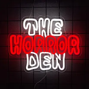 The Horror Den Neon Sign Light for Happy Halloween Wall Decor for Man Cave USB Neon Lights for Horror Party Club Game Room Torror Movies Lover Home Wall Decor