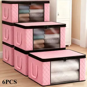 6Pcs Extra Large Foldable Storage Bags for Bedding, Blankets and Clothes Dustproof Organizer Boxes with Clear Window, Zipper Lid and Reinforced Handles Durable Foldable Storage Containers for Comforters, Pillows and Clothing