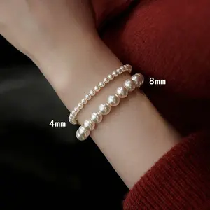 4mm 6mm 8mm 10mm Faux Pearl Beaded Bracelet Set for Women, Dainty Stackable Pearl Jewelry, Minimalist Everyday Wear Bracelets, Elegant Bridal Wedding Accessory, Perfect Gift for Her