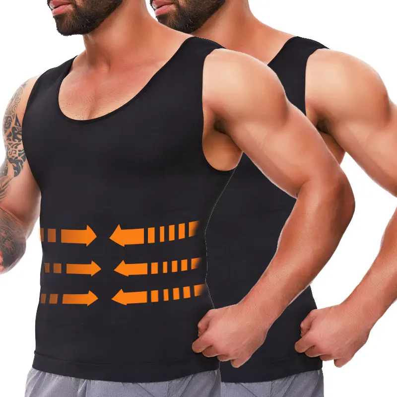 Cattibor Compression Vest for Men, Tummy Control Body Shaper Tank Top, Nylon Elastane Undershirt for Running & Workout, Compression Shirts