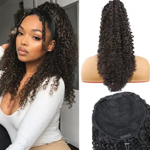 Drawstring Ponytail Extension 20Inch Afro Kinky Curly Ponytail Fluffy Pony Tails Hair Extensions Synthetic Hairpiece  for Women  Daily Use instant length