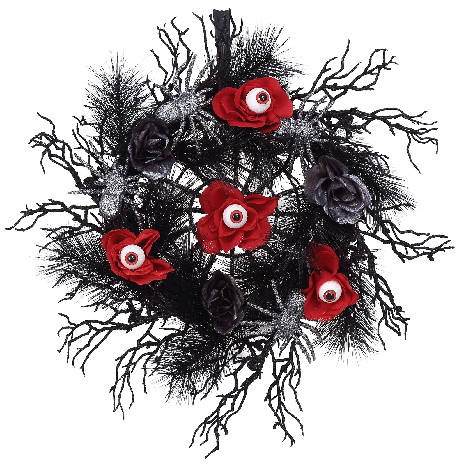 Halloween Artificial Wreath, Halloween Door Wreath with Pumpkin Rose Ribbon Ghost Halloween Decor Home Indoor Outdoor