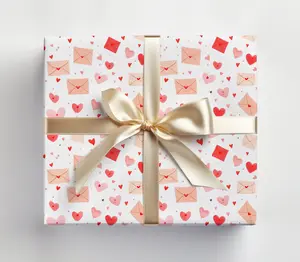 Cute Valentines Day Wrapping Paper Roll Cute Valentines Envelope Gift Wrapping Paper Cute V Day Gift Wrap Roll, Cute Hearts and Envelopes