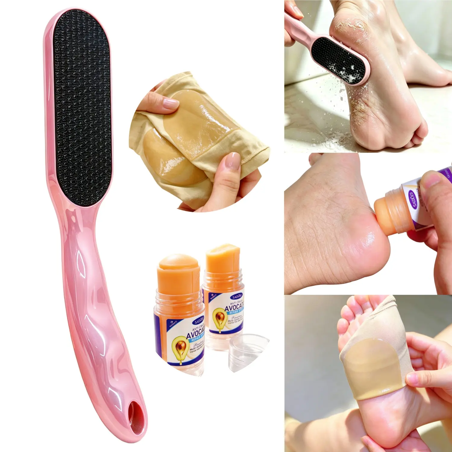 SolaceBody Foot Care Kit Pro  3-in-1 Set with Nano Glass Callus Remover, 2 Gel Heel Socks & Avocado Foot Cream for Soft Smooth Feet Foot Care Product Foot File Tool callus remover for feet