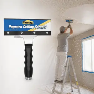 Homax Ceiling Texture Scraper for Popcorn Ceiling Removal 6104, 12 in blade scraper, removes popcorn acoustic texture, bag attachment, catches debris, threaded extension pole handle, anti-gouge design, drywall repair, ceiling prep, DIY remodel, painting