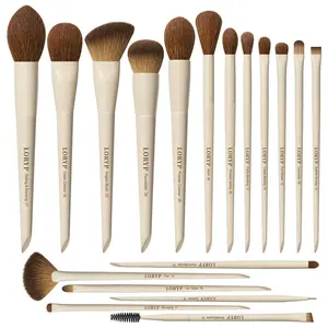 LORYP Makeup Brushes Set Labeled 18 count Face and Eye Brush Set Ultra soft hair Foundation, Concealer, Blush, Contour, Blending, Eyeshadow Khaki Brush kit