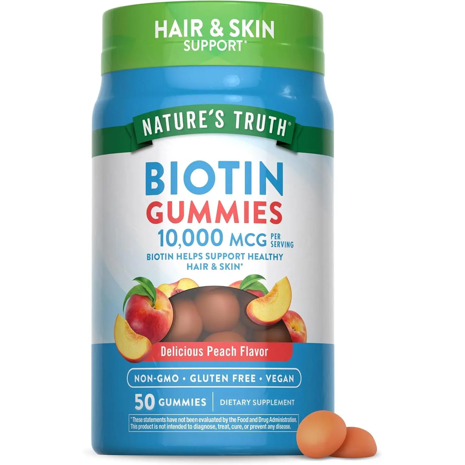 Nature's Truth Biotin Gummies | 10000mcg | 50 Count | Vegan, Non-GMO & Gluten Free Supplement | Peach Flavor