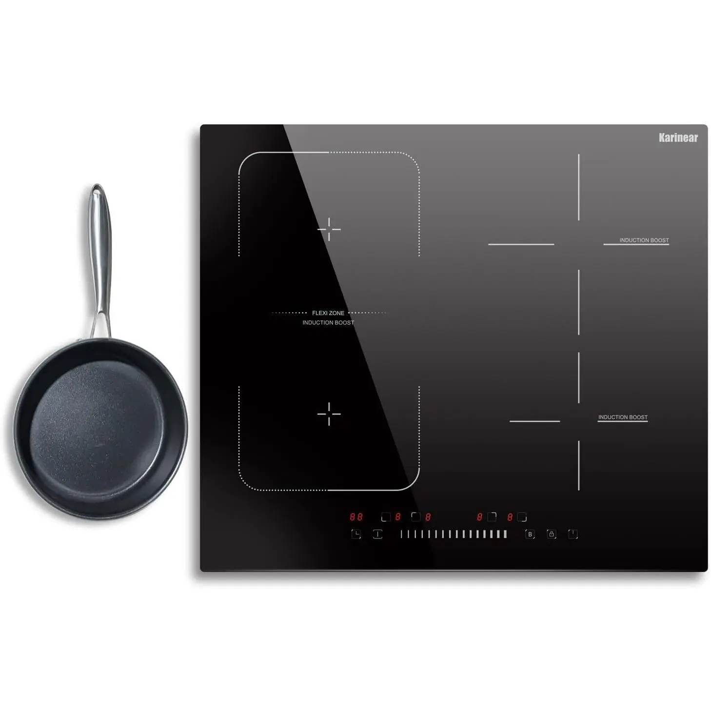 Karinear 24'' 7400W 4-Burner Built-in Induction Cooktop - 4-in-1 Multifunction Induction Hobs, Flex Zone, Child Safety Lock, Timer, Boost, Slider Control, Black Glass 240V Hardwired Electric Stovetop (Includes Pot), 4-In-1 Induction Hobs