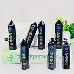 Natural Obsidian Crystal Hexagonal Column, Seven Color Crystal Decorative Piece, Home Office Decoration, Gift and Event Ornament, Natural Stone Decor