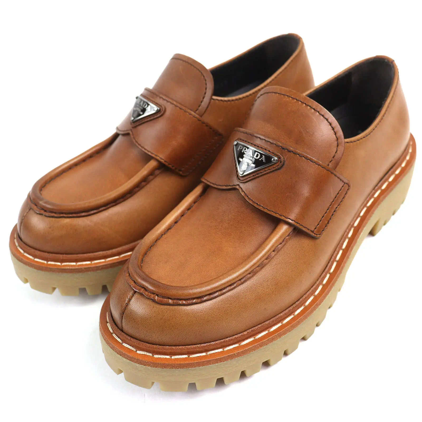 Pre-owned PRADA Others Small Leather Goods Triangle Logo Leather Loafers