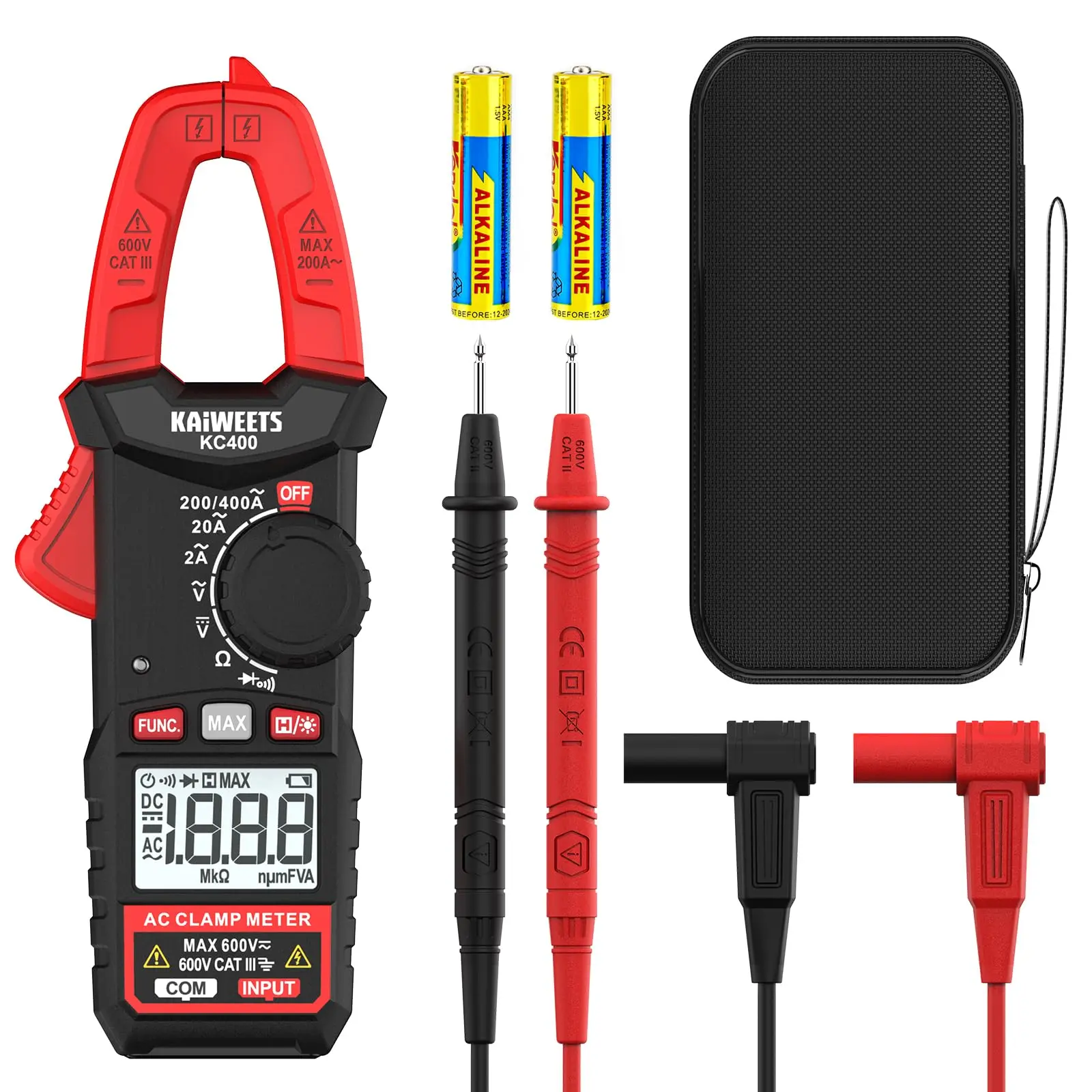 KAIWEETS Digital Clamp Meter Multimeter, Portable 2000 Counts LCD AC Amp Meter, 400A AC Current & 600V AC/DC Voltage Tester, Auto Ranging Voltage Check Tool with Ohm Volt Resistance Continuity Diode Test for Home Repair, Automotive & Electrical Work