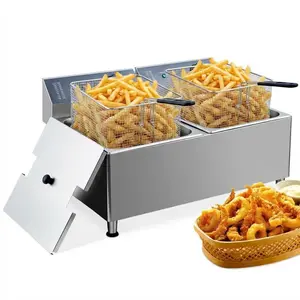 Garvee 11+11L Stainless Steel Electric Deep Fryer with Baskets, Lid & Temperature Control - 3400W for Home Kitchen and Restaurant Commercial Use, 201 inner liner