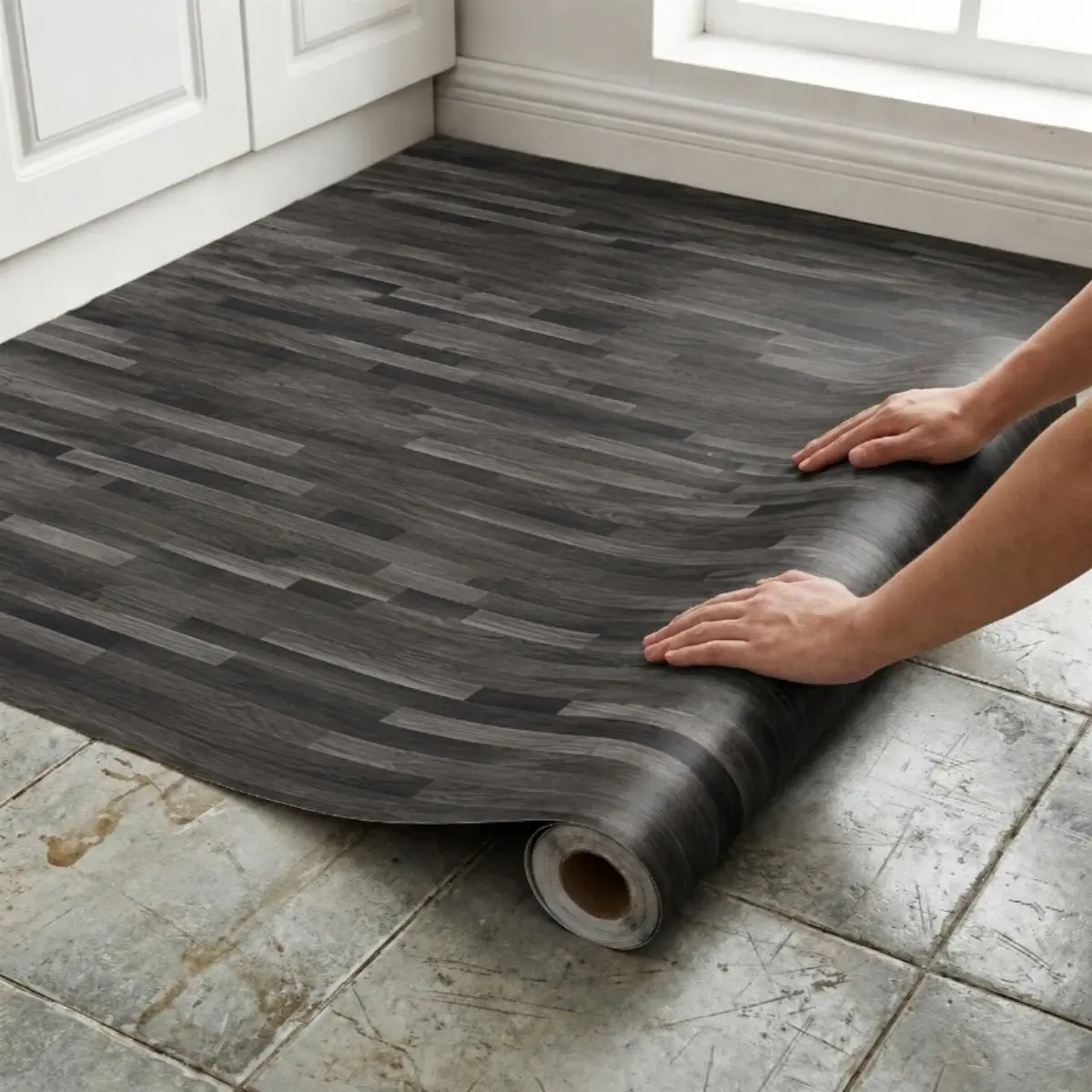 Peel and Stick Floor Tile 1 Roll Retro Wood Grain Self Adhesive Vinyl Flooring Removable Wallpaper Kitchen Decal Countertop Furniture Renovation