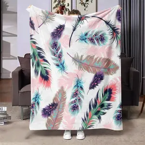 Feather Print Soft Blanket, 1 Count Casual Soft Throw Blanket, Air-conditioned Room Blanket, Warm Nap Blanket for Home Office Travel Camping