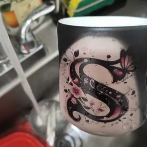 Butterfly Initials Heat Sensitive Magic Mug, Ceramic Coffee Mug, Color Changing Heart Design, Ceramic Cup, Personalized Gift for Valentine's Day Mothers Day