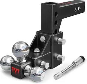 TYT Adjustable Tri-Ball Trailer Hitch for 2 inch Receiver, 5" Drop/Rise, Triple Balls (1-7/8", 2", 2-5/16"), 10,000 lbs GTW, 1,000 lbs TW, Includes Hitch Pin Lock & Tri Pins