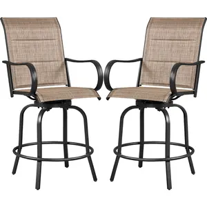 Yaheetech 2-piece Patio Swivel Texteline Bistro Chairs, Quick-dry Foam-padded Outdoor Bar Stools with High Back/ Armrest/ Footrest, All-weather Outdoor Furniture for Garden, Lawn, Courtyard and Balcony