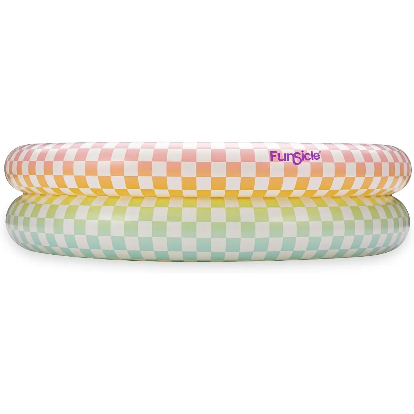 Funsicle Rainbow Checkered FunRing Inflatable Swimming Pool – 2-Ring Design, Cushioned Base, 48" x 48" x 12", Multicolor, Age 2 and up