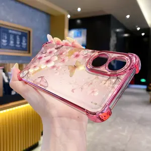 for OPPO A3X A2 A5 Pro A60 A18 A38 A57 A77 4G A78 A58 5G Flower Butterfly Floral Clear Plating Case Anti Drop Cover