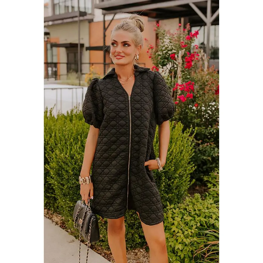 Chic Lifestyle Quilted Mini Dress in Black