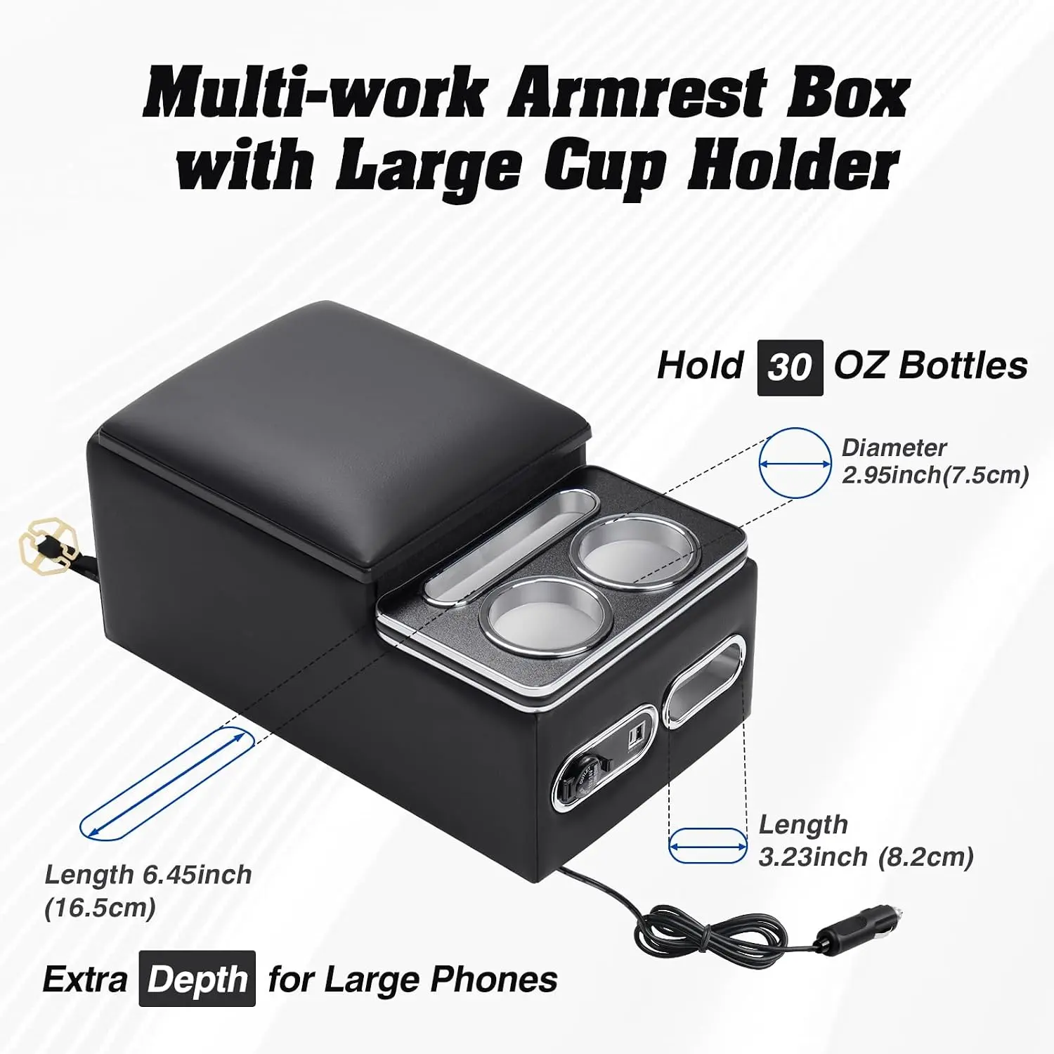 Upgraded Bench Seat Center Console with Extra Large Cup Holder &  Holder, Universal Center Console with USB Charging, Central Console for Bench Seat of Truck & Van & Car storage accessory vehicle