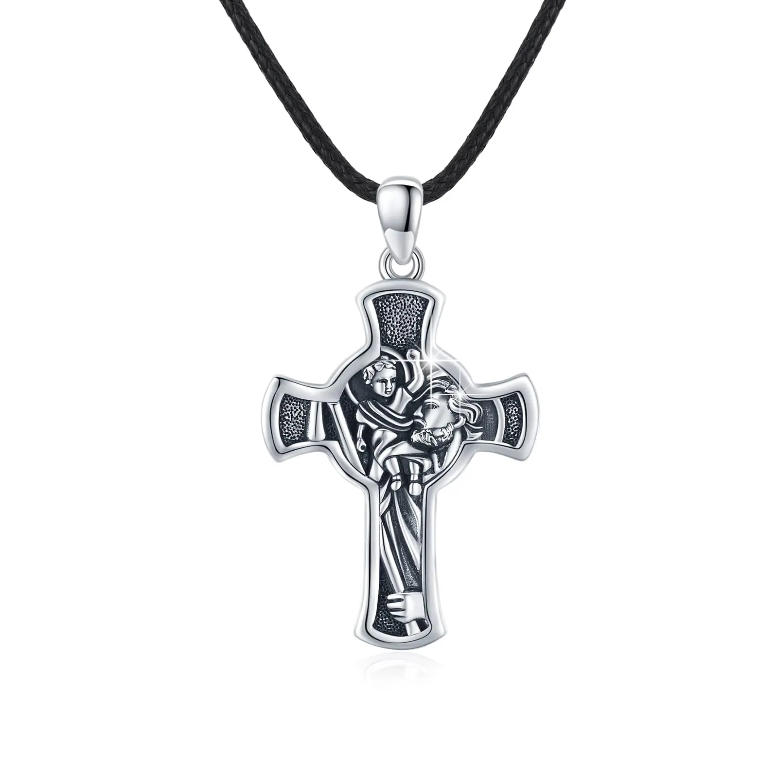 Saint Christopher Necklace 925 Sterling Silver Cross Necklace Jewelry for Men and Women Cuban Chain