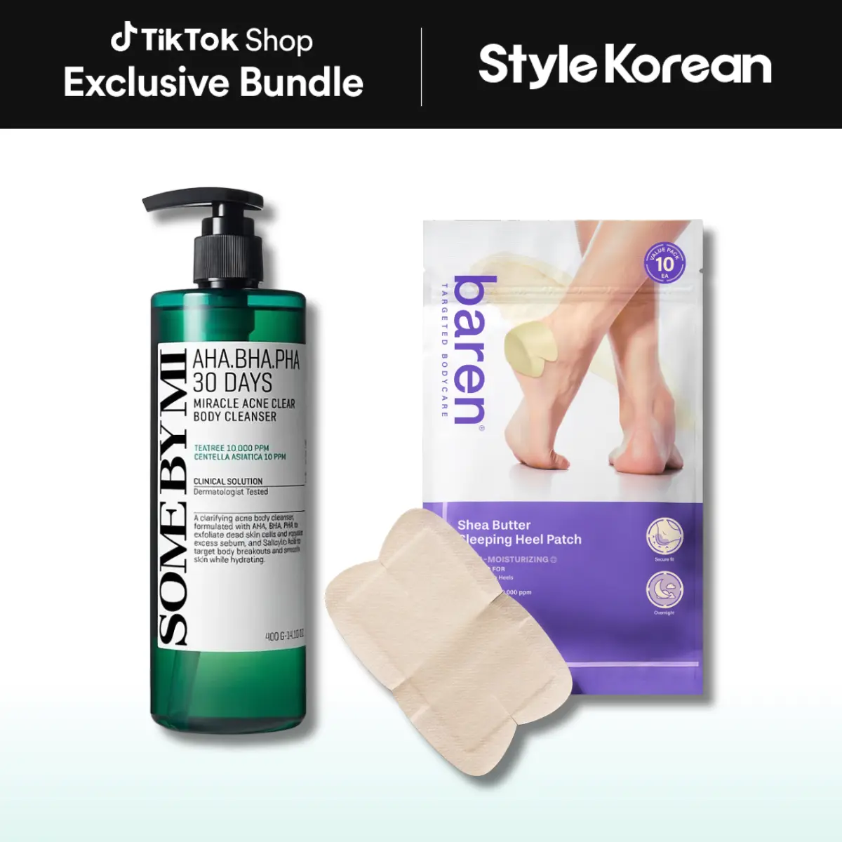 [StyleKorean] Newborn Skin Body & Heel Duo - [SOME BY MI] AHA.BHA.PHA 30 Days Miracle Clear Body Cleanser 400g + [baren] Shea Butter Sleeping Heel Patch (10ea)
