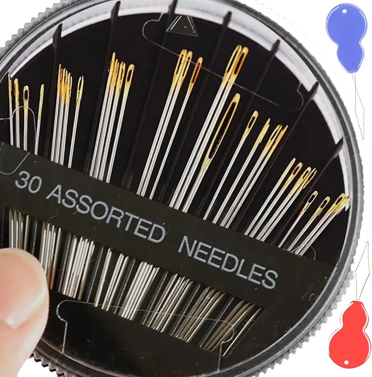 30-Pack Assorted Large Eye Hand Sewing Needles Kit - 6 Sizes, 2 Threaders, Random Colors, Embroidery Needles for DIY Crafts Sewing Supplies, Embroidery Needles For Hand Sewing, Large Eyes