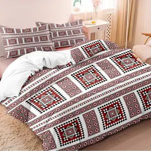 This 3-piece duvet cover set features an ethnic-style geometric pattern and 3D digital printing technology. Suitable for bedroom and guest room bedding (includes 1 duvet cover and 2 pillowcases, duvet insert not included). Machine washable