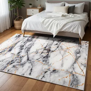 9x12 Large Machine Washable Rug, Vintage Marble Abstract Imitation Cashmere Print Non-Slip Carpet, Suitable For Living Room, Bedroom And Dining Room Low Pile Area Mat, Blue, Gold Gray, Silver Gray, Sizes 4x6, 5x7, 6x9, 8x10, 9x12 Feet