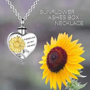 Heart Cremation Sunflower Pendants Necklace Memorial Ashes Keepsake Urn Necklace