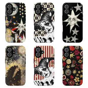 Dreamy Celestial Sun and Moon Case |   Vintage P.ierrot Goth Aesthetic |   Mystical Starry Night Art Cover |   for iPhone 17/16/15/14/13/12/11ProMax Plus for Samsung phones, suitable for both men and women, Perfect Gift for Women Men
