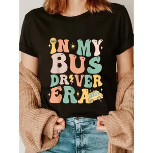 100% Cotton Funny In My Bus Driver Era Groovy Back To School Bus Driver T-Shirt Casual Short Sleeve Shirt graphic tees men crop tops summer outfits for men summer tops T-Shirt