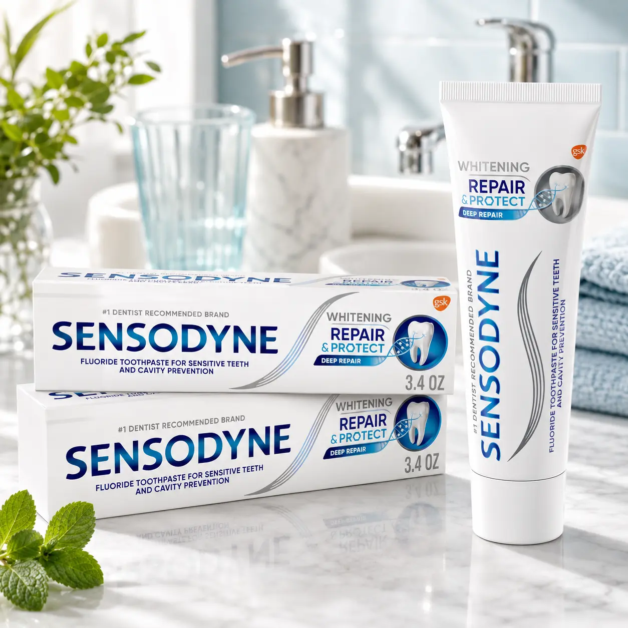 Repair and Protect Whitening Toothpaste, Toothpaste for Sensitive Teeth and Cavity Prevention, 3.4 oz (Pack of 2)