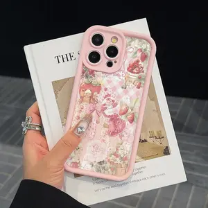 Strawberry & Flower Pattern Phone Case, Cute Phone Case, Decorative Phone Protector Cover Compatible with iPhone17 Pro Max Plus Air/ 11 12 13 14 15 Pro Max, Casing