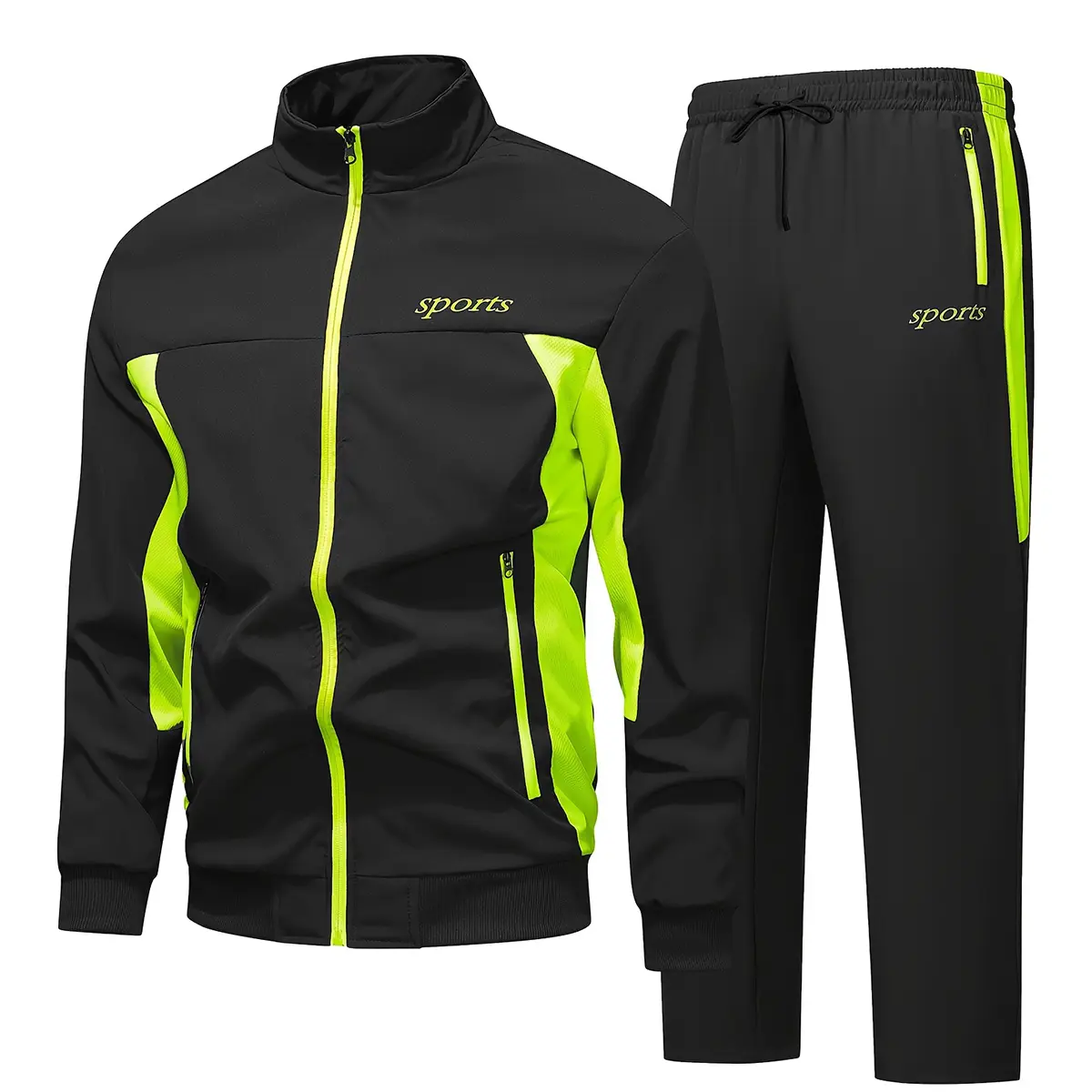 Men's High-Visibility Sports Tracksuit – 2-Piece Athletic Set with Full-Zip Jacket & Joggers – Breathable Quick-Dry Training Suit for Gym, Running, and Fitness
