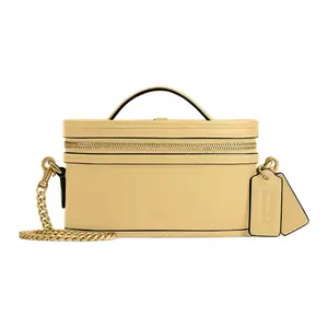 Coach Trail 15 Mini Leather Crossbody Bag with Gold Chain for Women in Vanilla