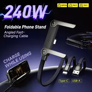 2-in-1 Type-C Fast Charging Stand & Cable - 240W Super Fast Charger with Invisible Holder for iPhone Samsung, Compatible with Gaming Office Car Travel