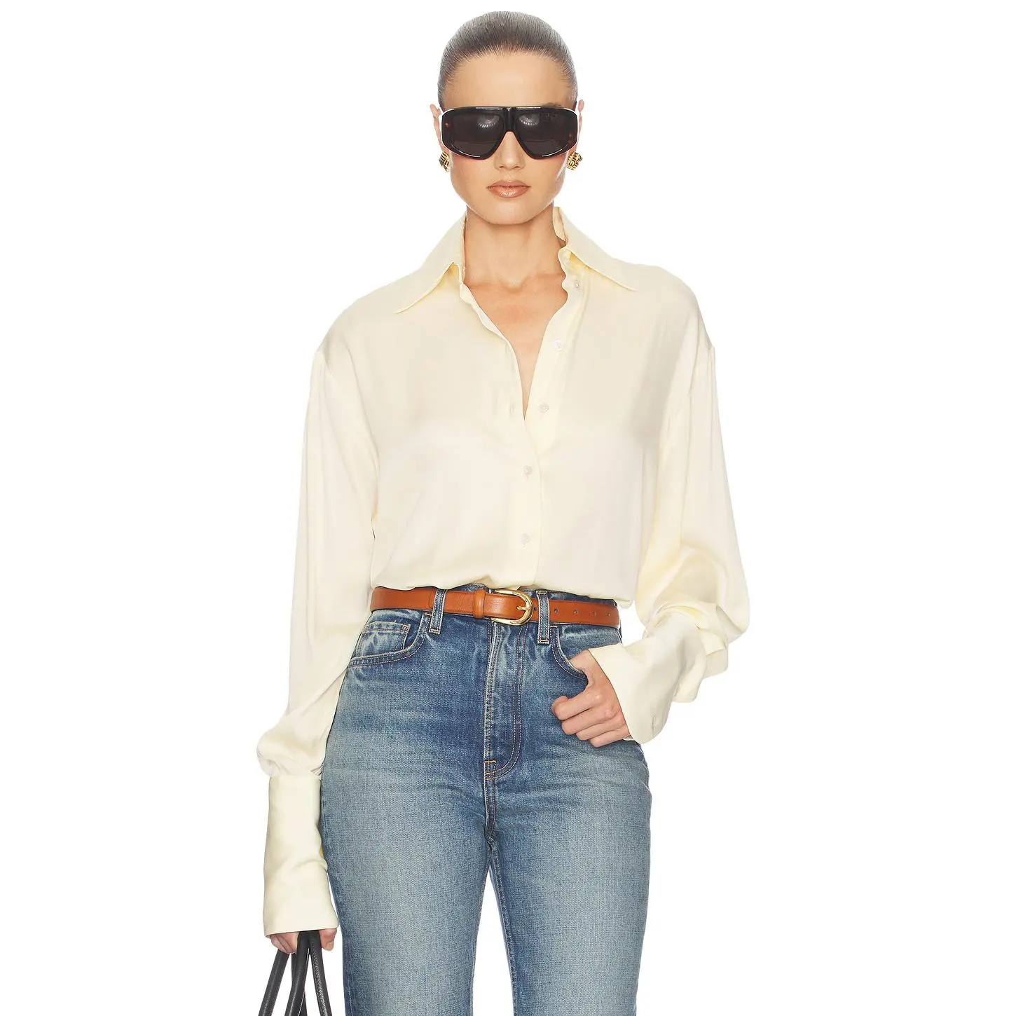 Helsa The Relaxed Silk Shirt in Cream Helsa The Relaxed Silk Shirt in Cream