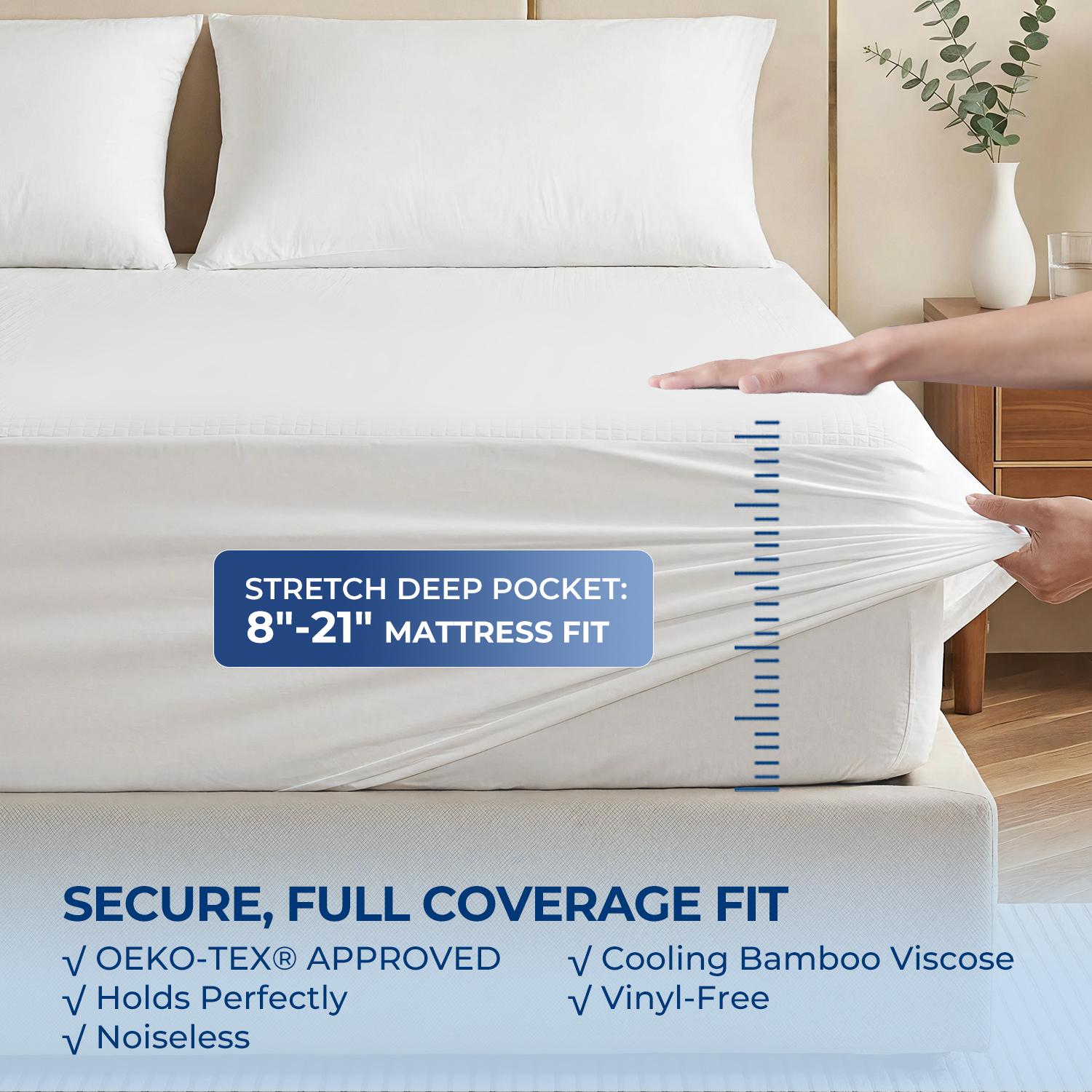 【TASTELIFE】Waterproof Mattress Protector, 3D Air Fabric Cooling King Bed Mattress Protector, Breathable Fitted Mattress Cover with Deep Pocket, Fits 8 to 21 Inch Mattress