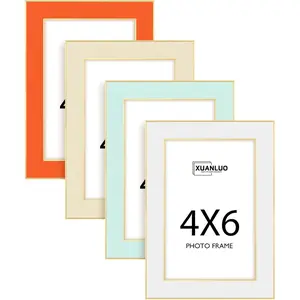 XUANLUO 4x6 Picture Frames Set of 4, Colorful Photo Frames with HD Plastic Cover, Modern Picture Frames for Wall or Tabletop Display- Home & Office Decor(Orange,Light Blue,Light Yellow,White)